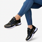 Maddie | Women's Black Lace-Up Comfort Sneakers with Metallic Accents