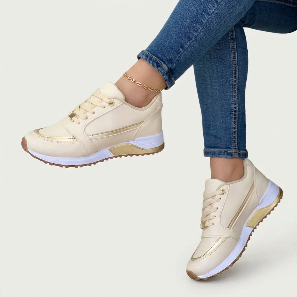 Maddie | Women's Black Lace-Up Comfort Sneakers with Metallic Accents