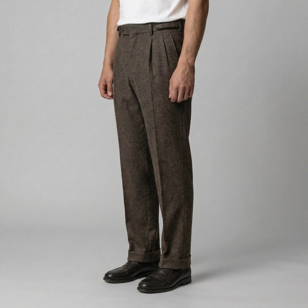 Men's Elegant Pleated Trousers with Side Adjuster