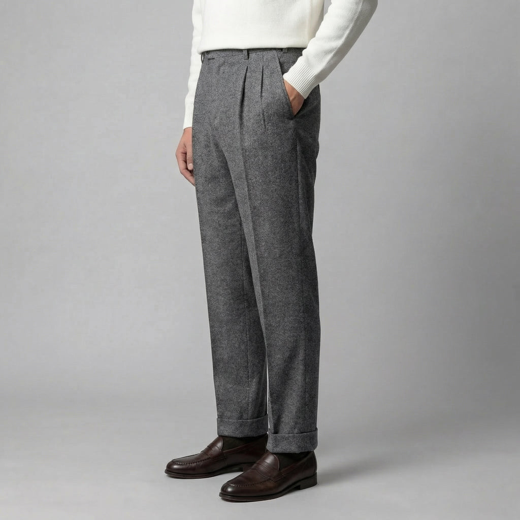Men's Elegant Pleated Trousers with Side Adjuster