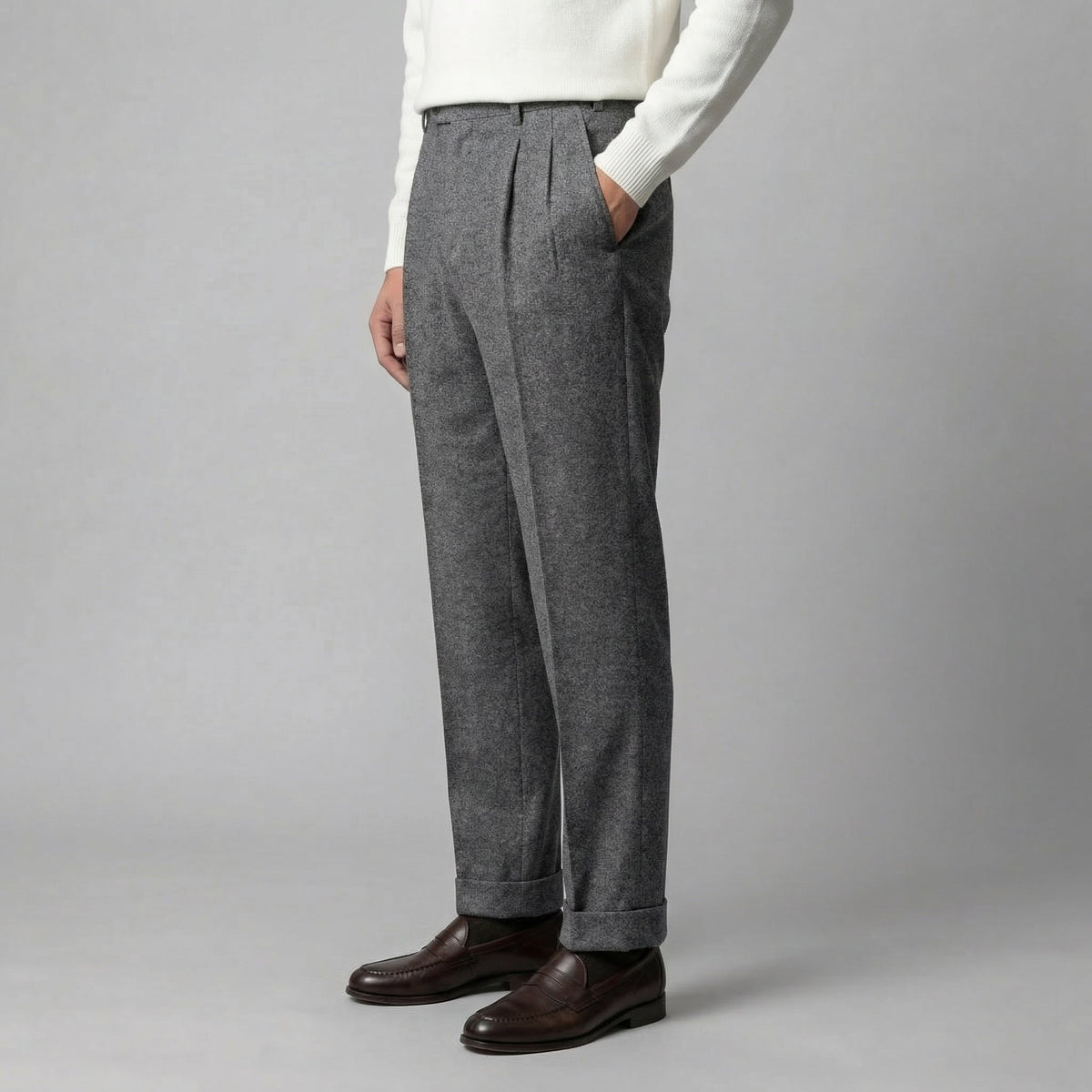Men's Elegant Pleated Trousers with Side Adjuster