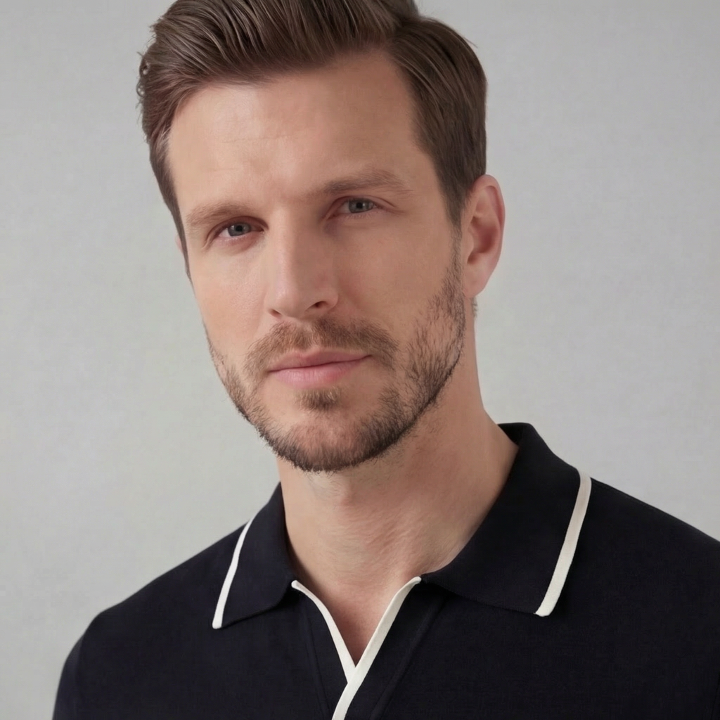 Men’s Knit Polo Shirt with White Trim