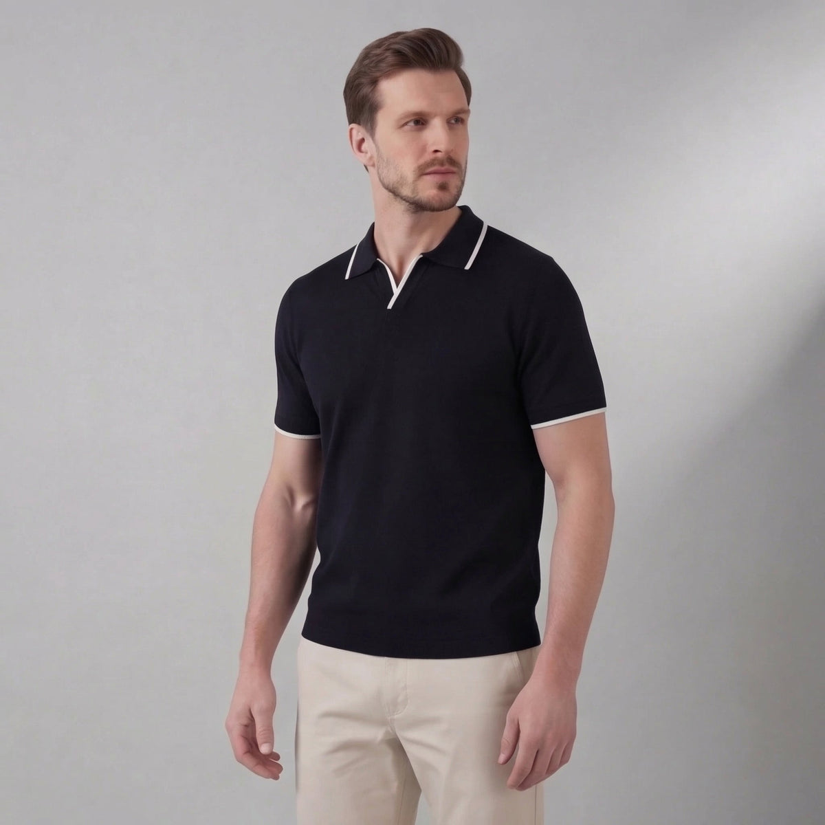 Men’s Knit Polo Shirt with White Trim