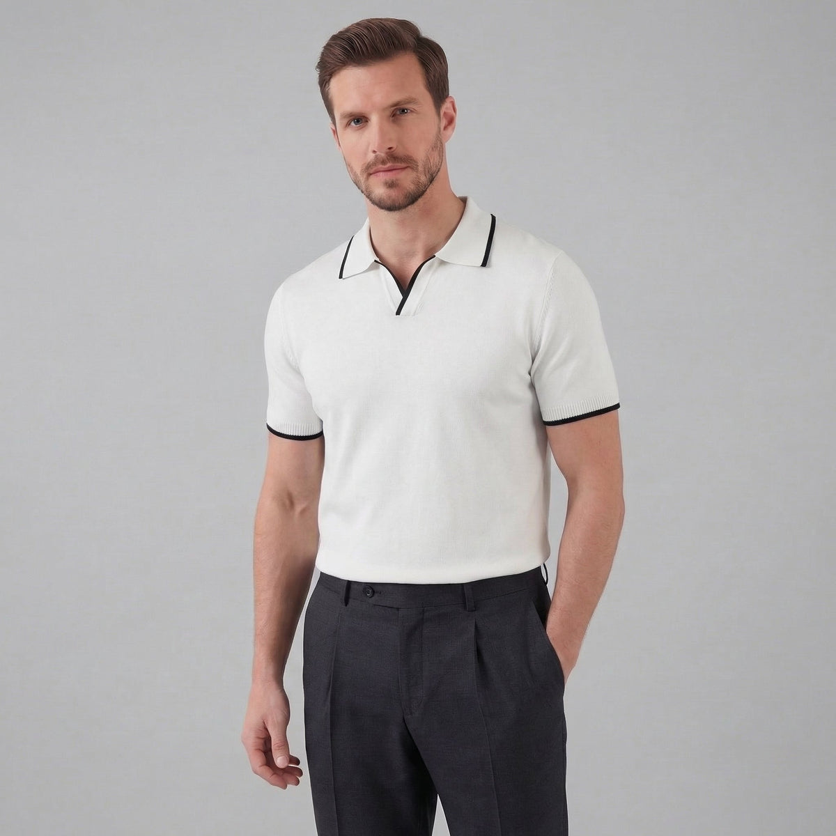 Men’s Knit Polo Shirt with White Trim