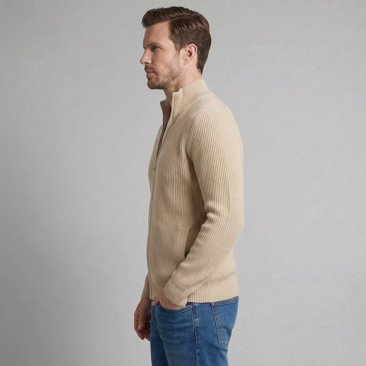Men's Knitted Zip Up Cardigan