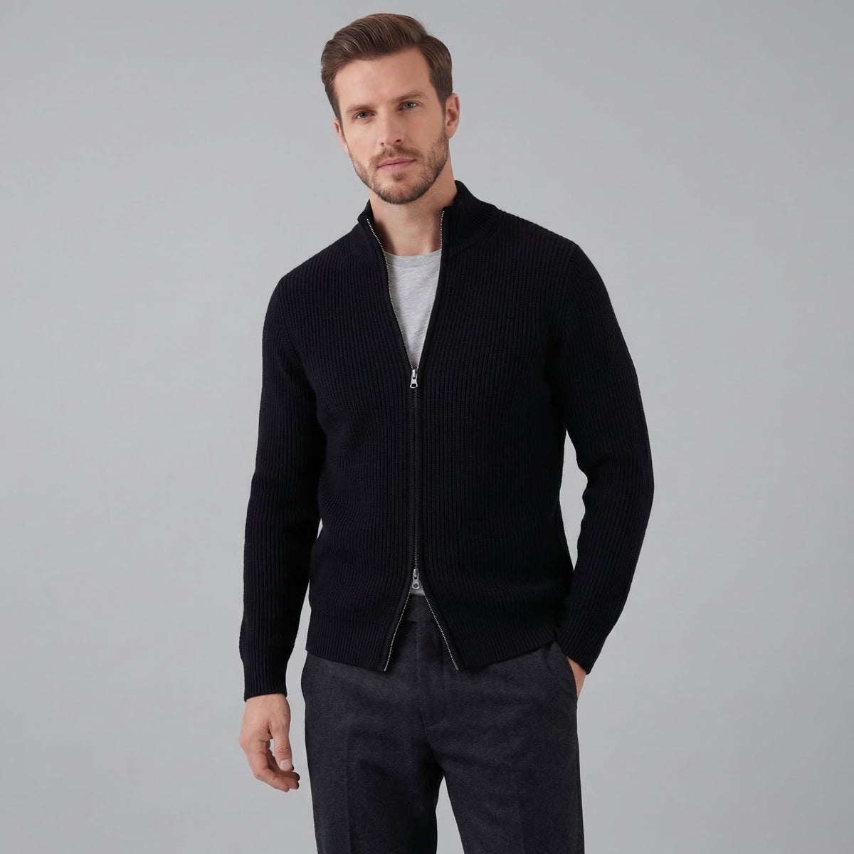 Men's Knitted Zip Up Cardigan
