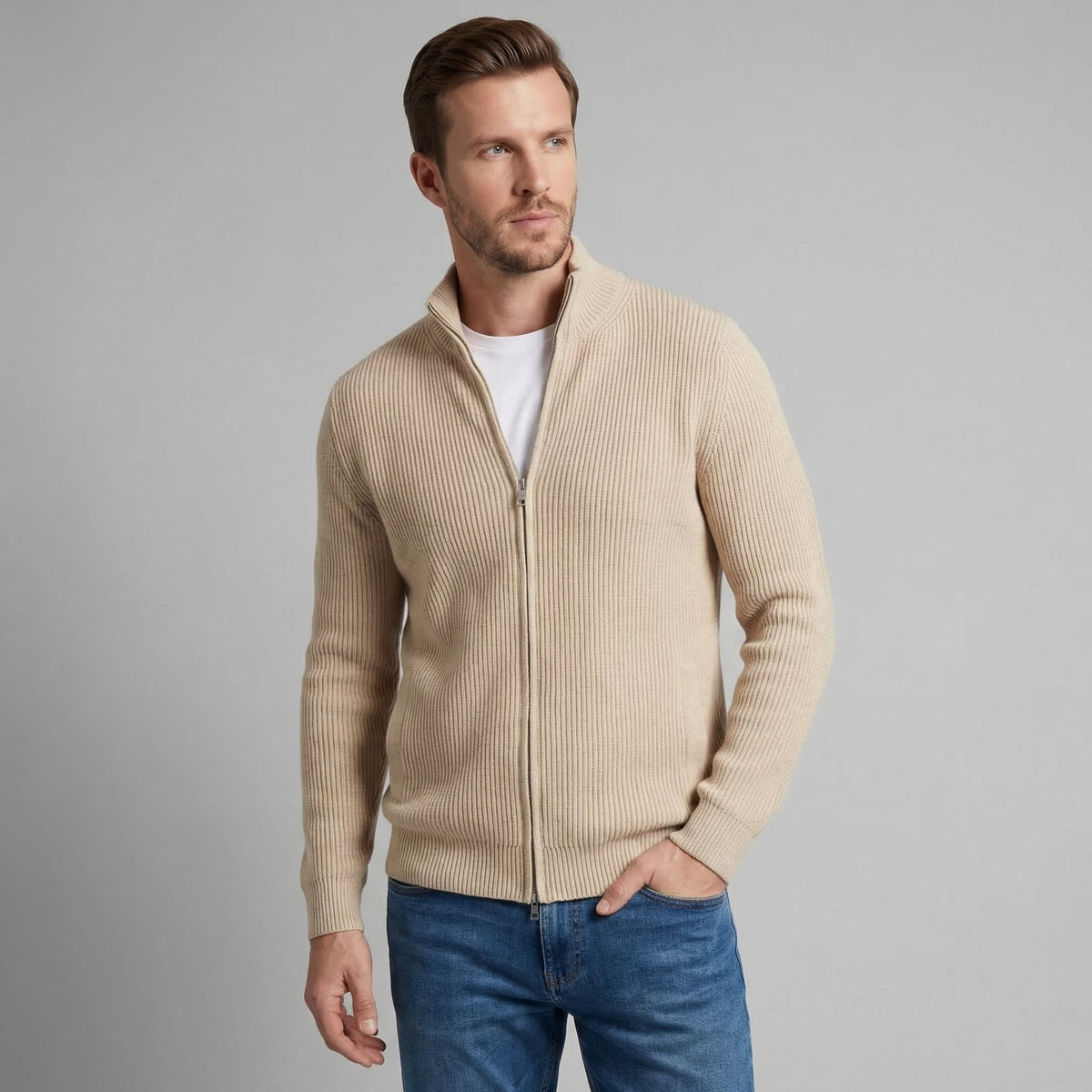 Men's Knitted Zip Up Cardigan