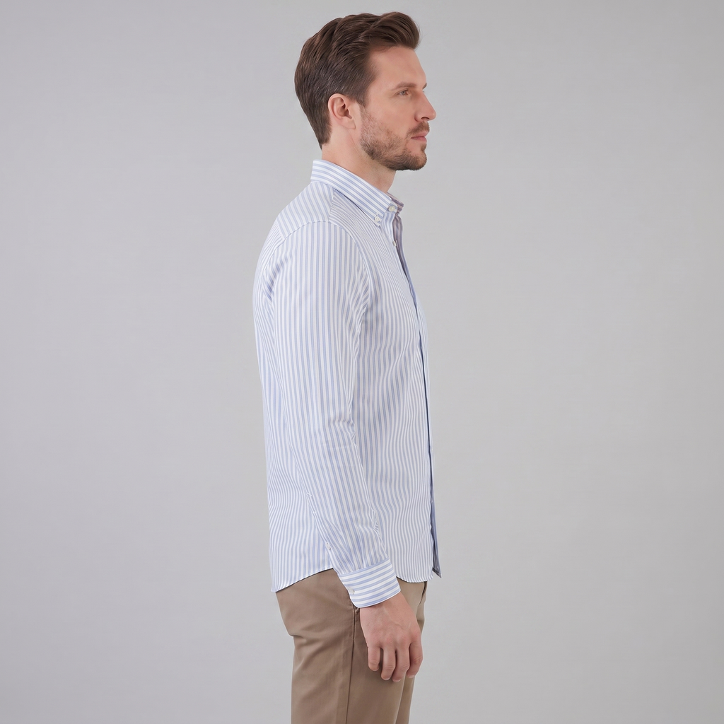 Men's Linen Vertical Stripe Dress Shirt