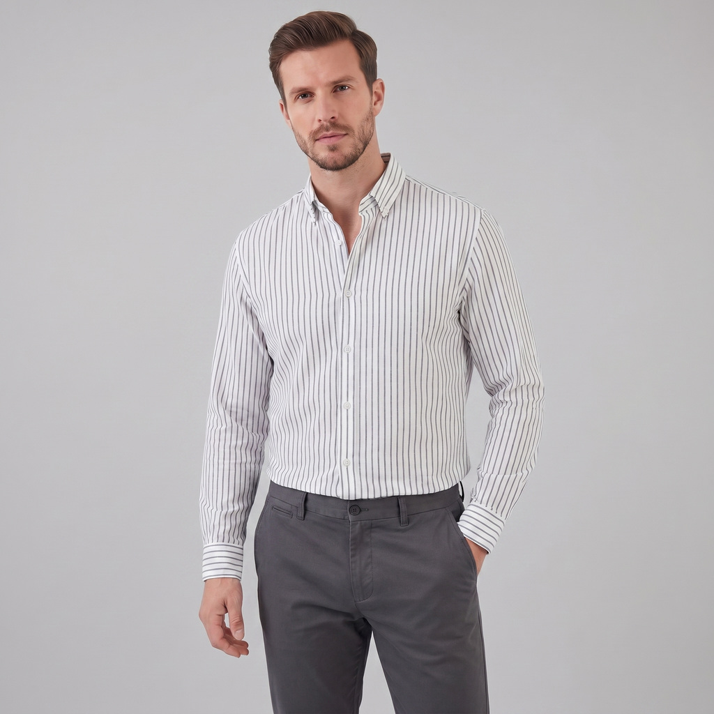Men's Linen Vertical Stripe Dress Shirt