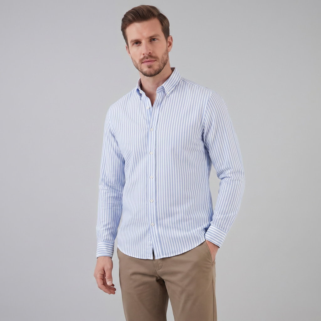 Men's Linen Vertical Stripe Dress Shirt