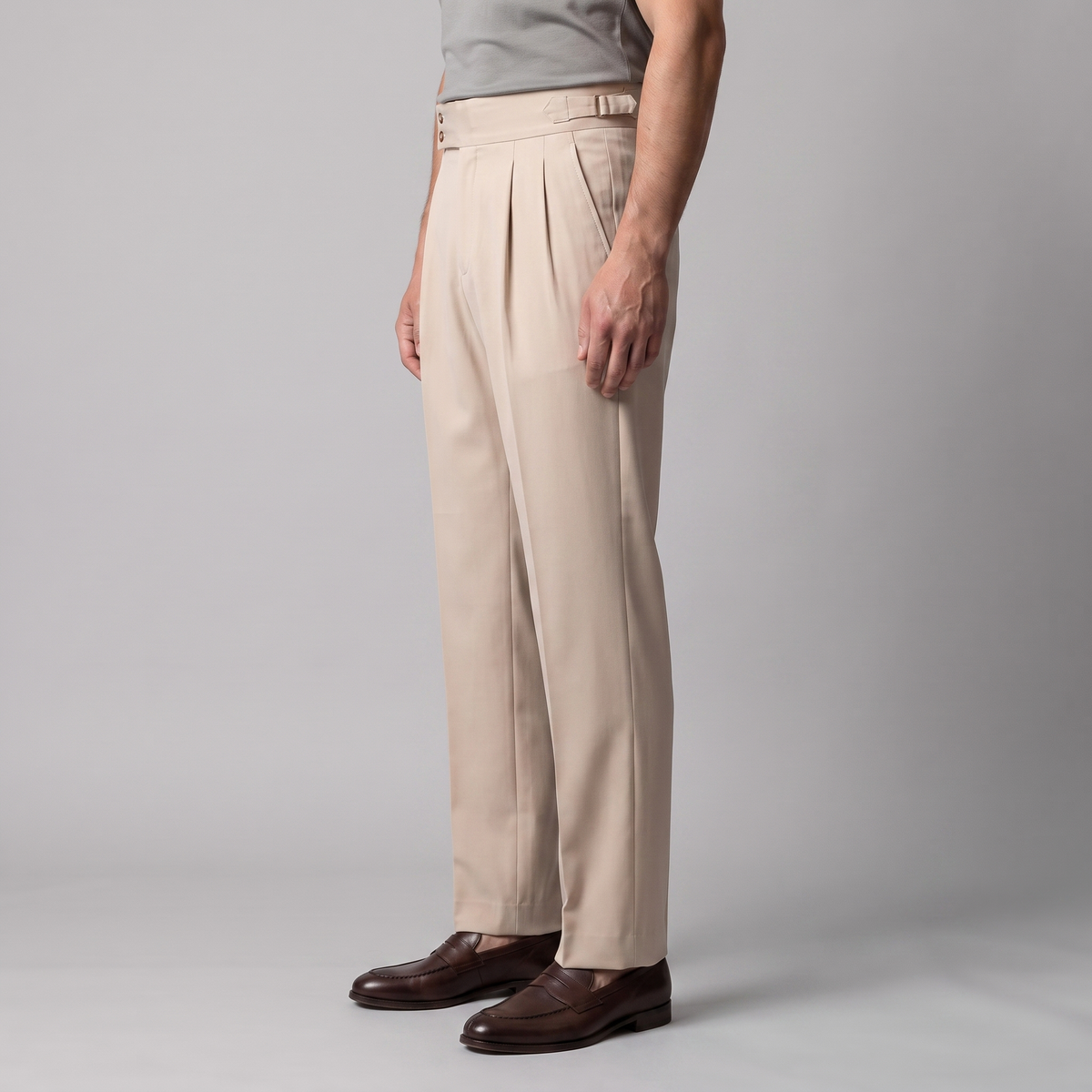 Men's Pleated Tailored Trousers with Turn-Ups
