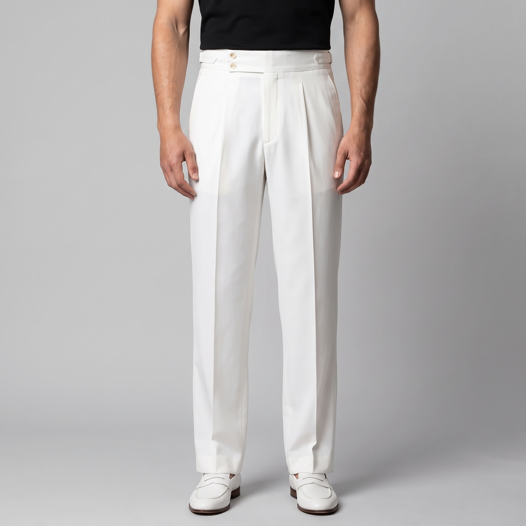 Men's Pleated Tailored Trousers with Turn-Ups