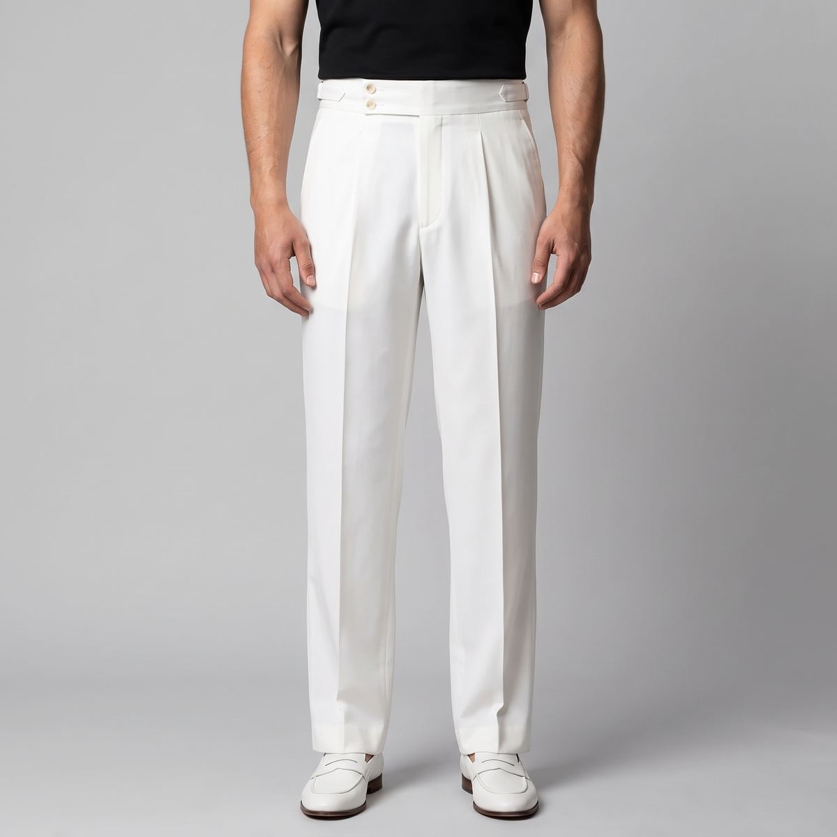 Men's Pleated Tailored Trousers with Turn-Ups