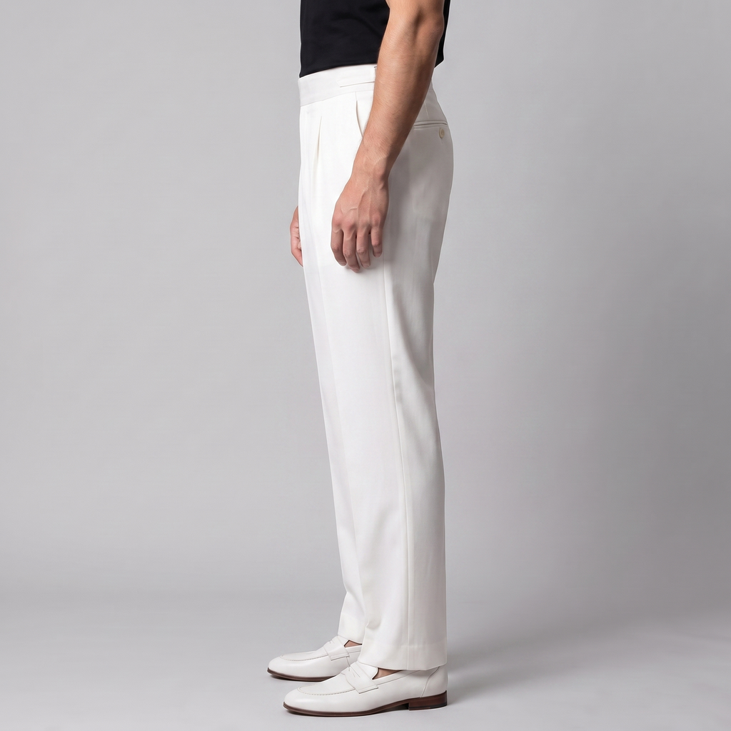 Men's Pleated Tailored Trousers with Turn-Ups
