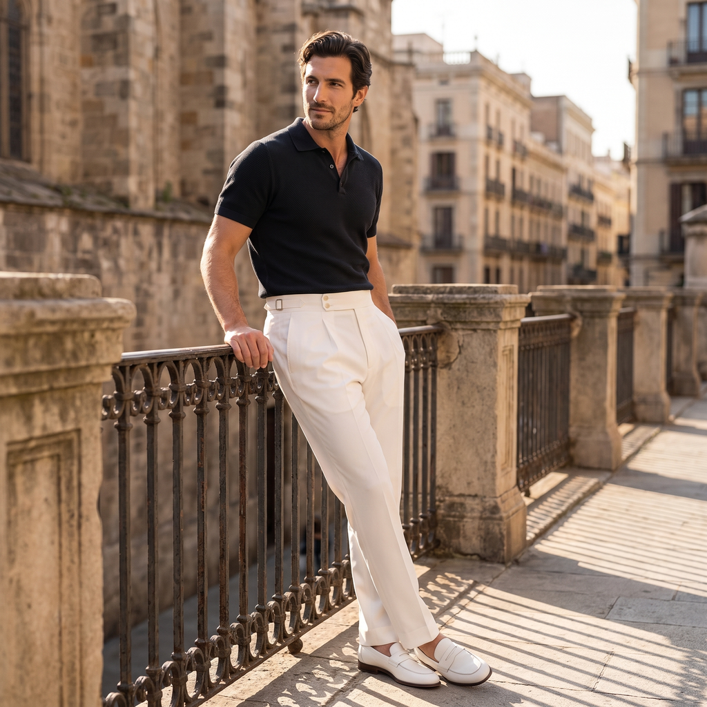 Men's Pleated Tailored Trousers with Turn-Ups