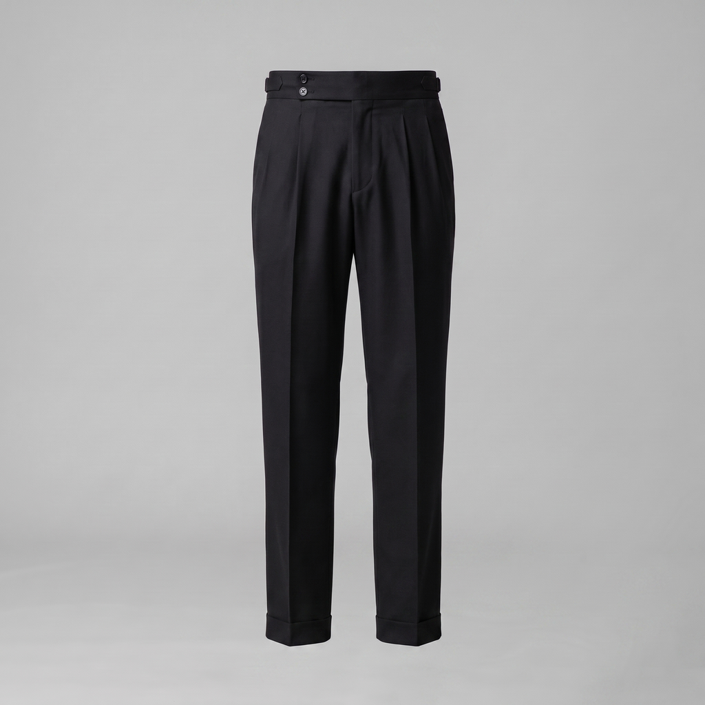 Men's Pleated Tailored Trousers with Turn-Ups