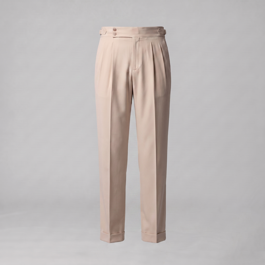 Men's Pleated Tailored Trousers with Turn-Ups