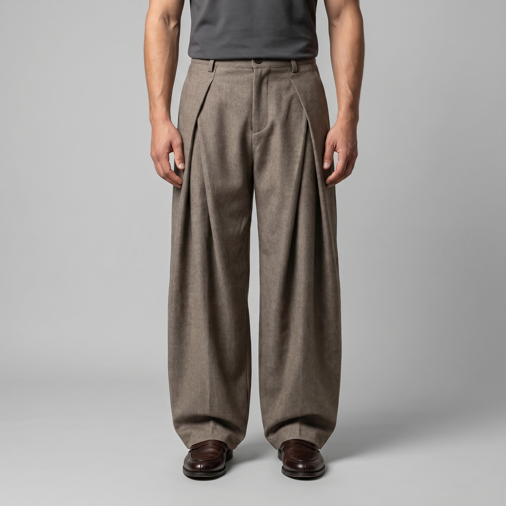 Men's Pleated Wide-Leg Tailored Trousers