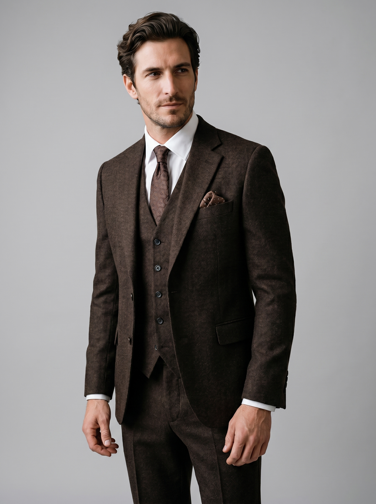 Men's Slim Fit Three-Piece Suit with Vest for Weddings