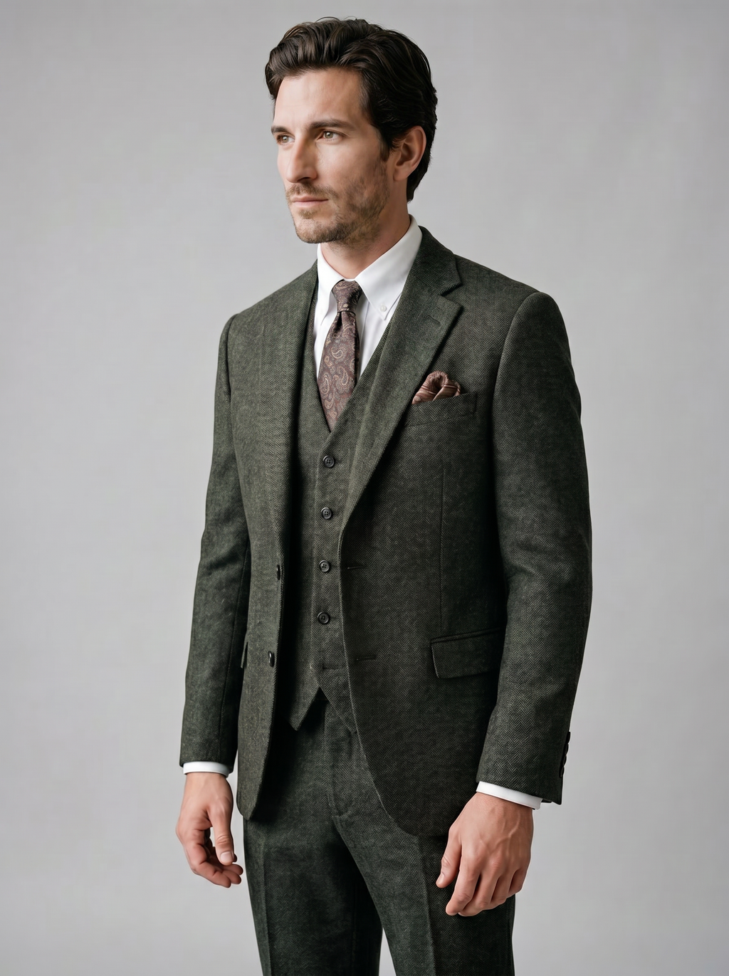Men's Slim Fit Three-Piece Suit with Vest for Weddings