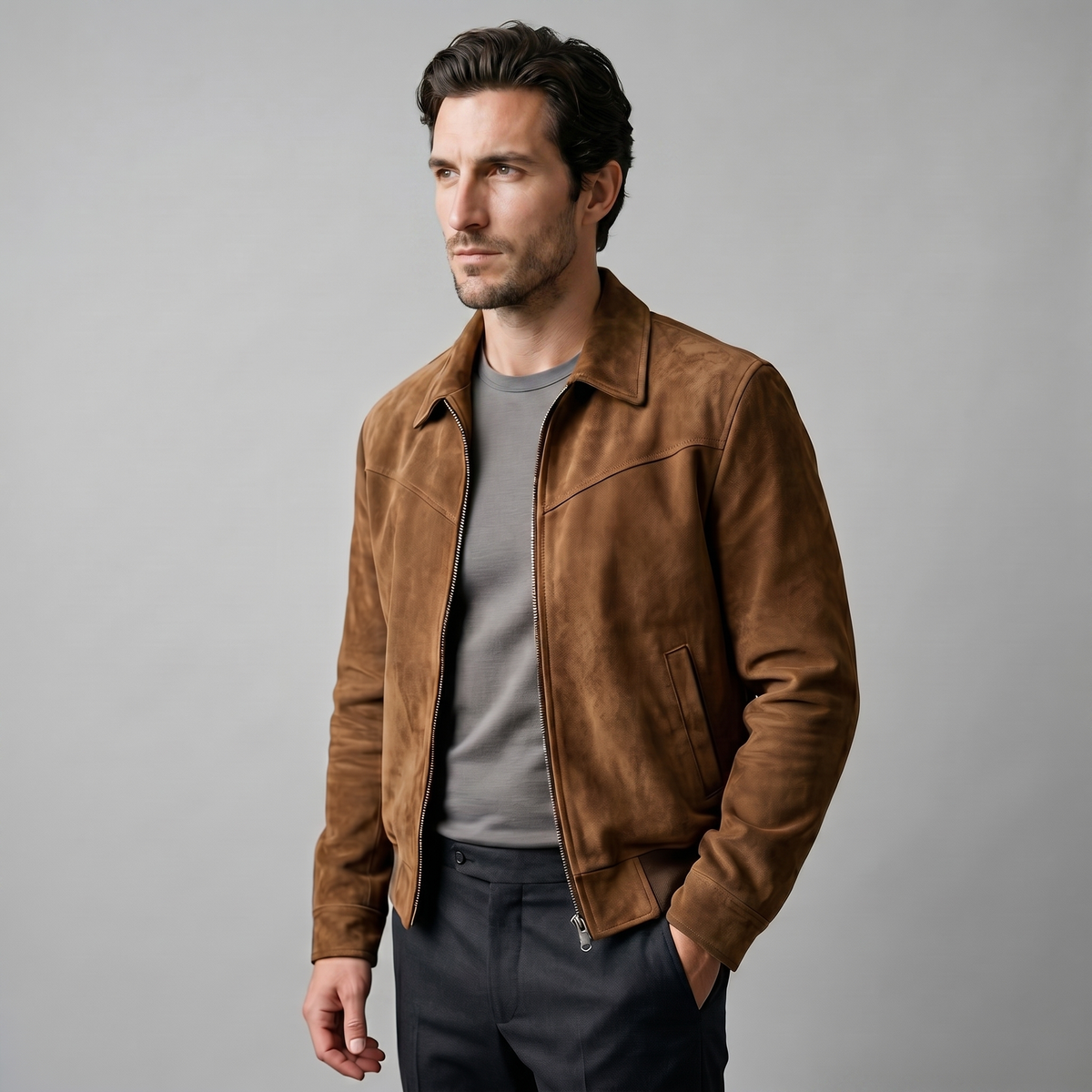 Men's Suede Harrington Bomber Jacket
