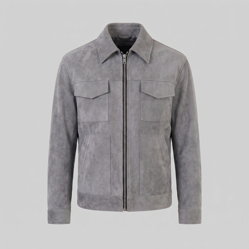 Men's Suede Jacket with Zip-Collar