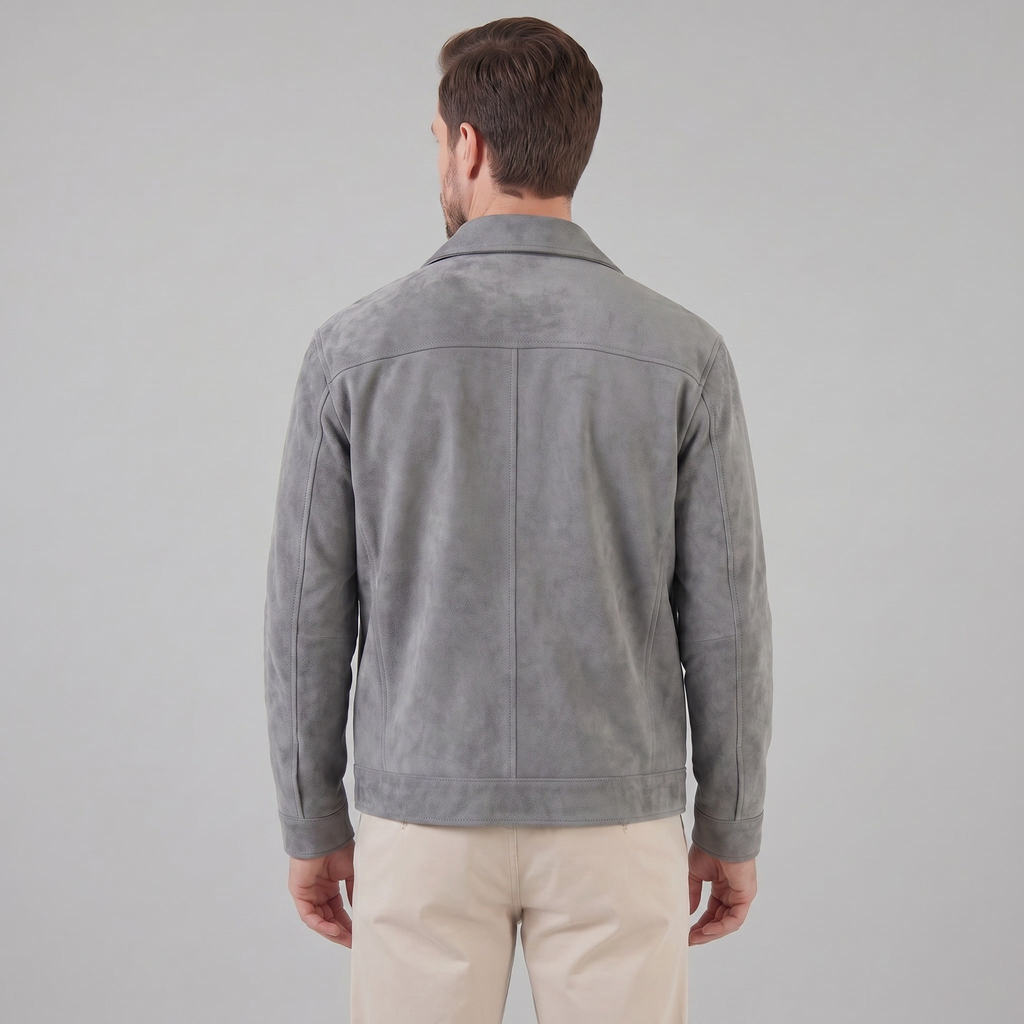 Men's Suede Jacket with Zip-Collar