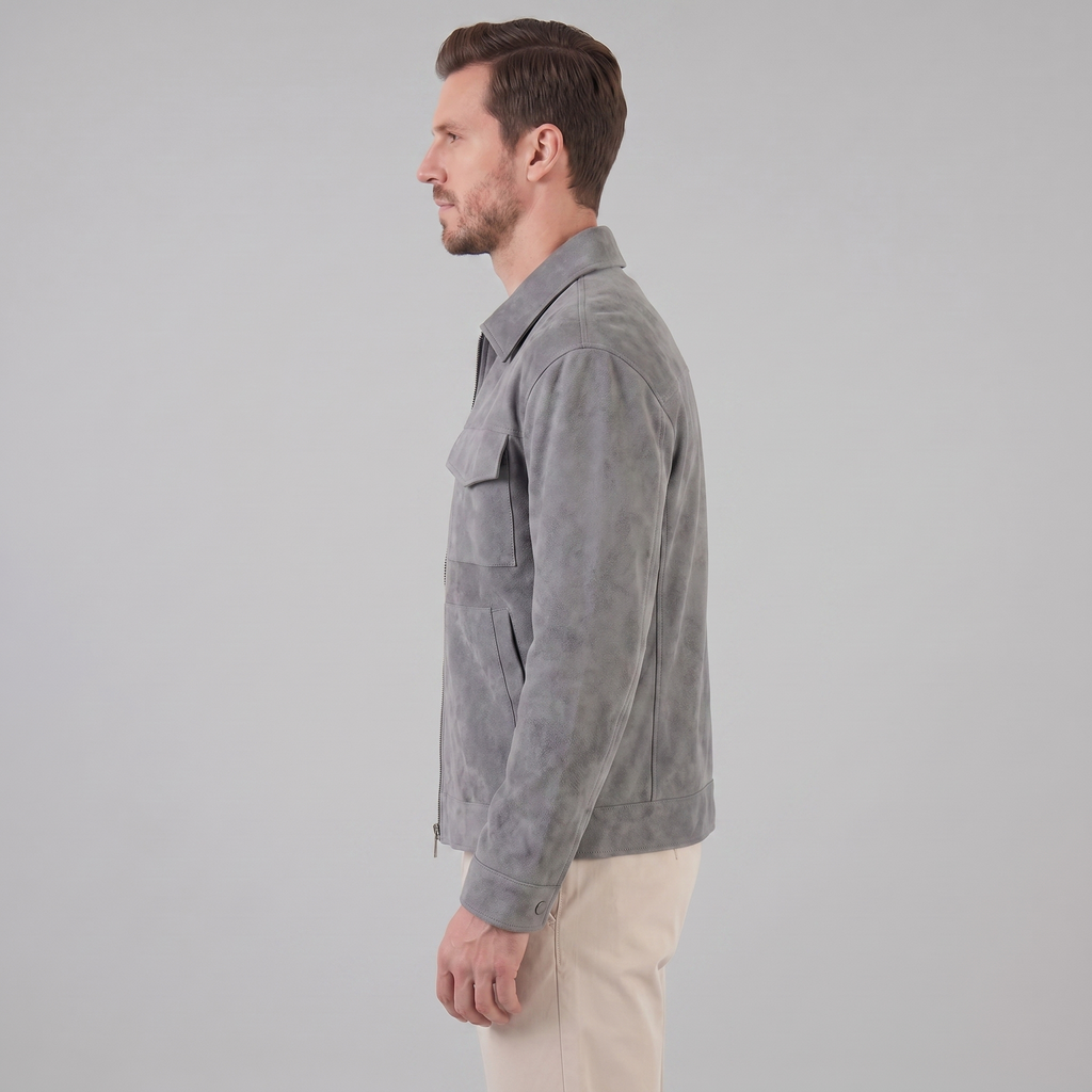 Men's Suede Jacket with Zip-Collar