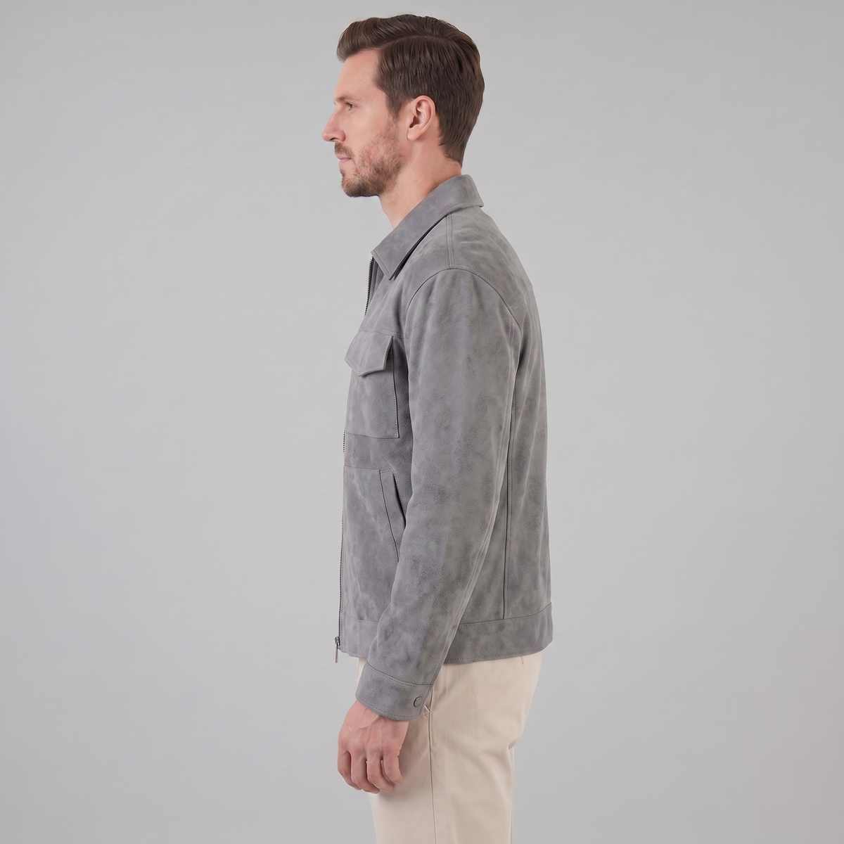 Men's Suede Jacket with Zip-Collar