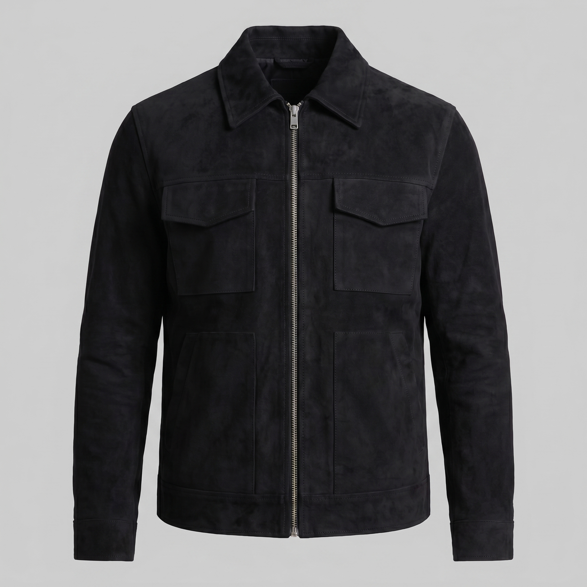 Men's Suede Jacket with Zip-Collar