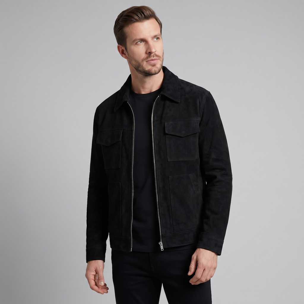 Men's Suede Jacket with Zip-Collar