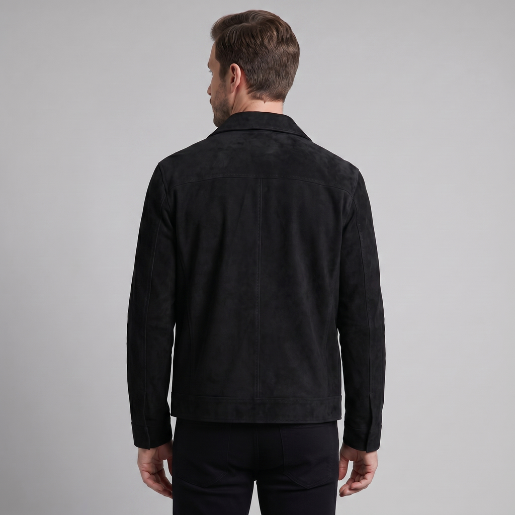 Men's Suede Jacket with Zip-Collar
