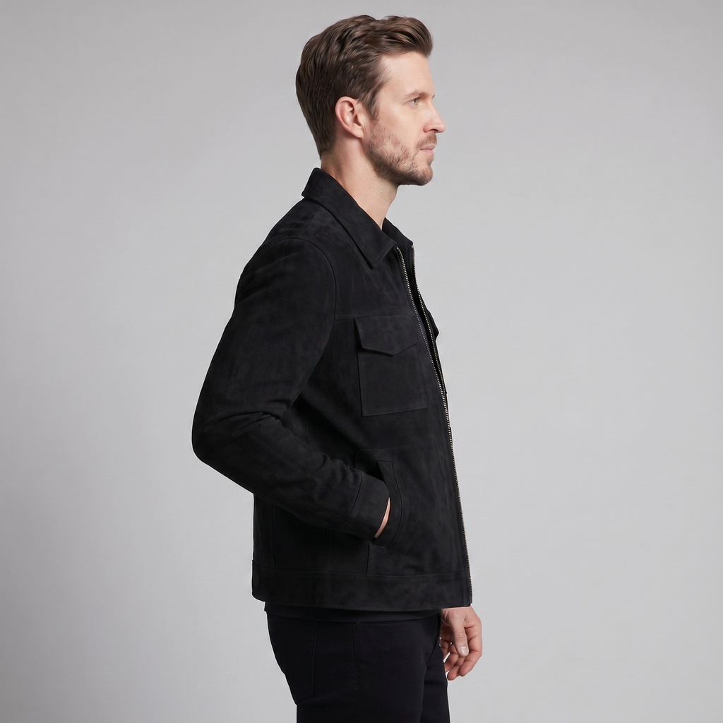 Men's Suede Jacket with Zip-Collar