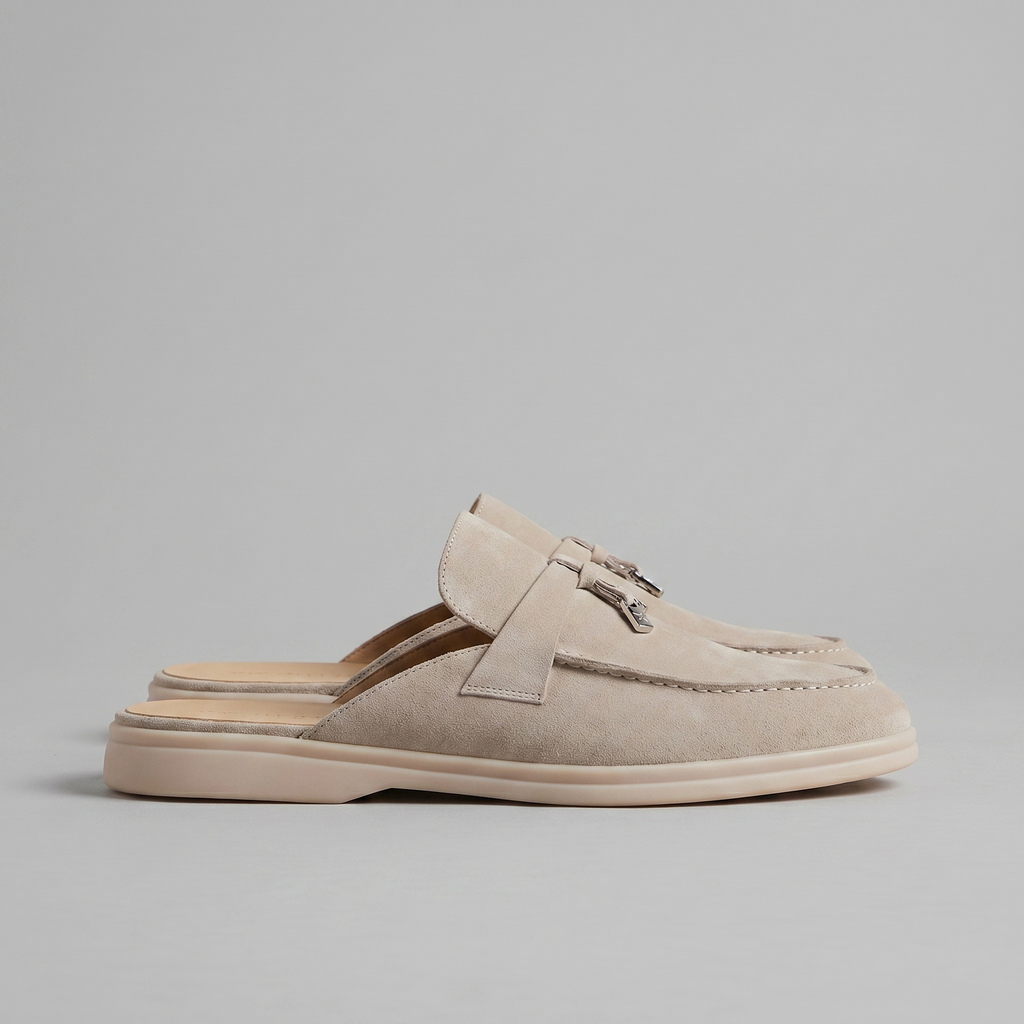 Men's Suede Metal Buckle Loafer Mules
