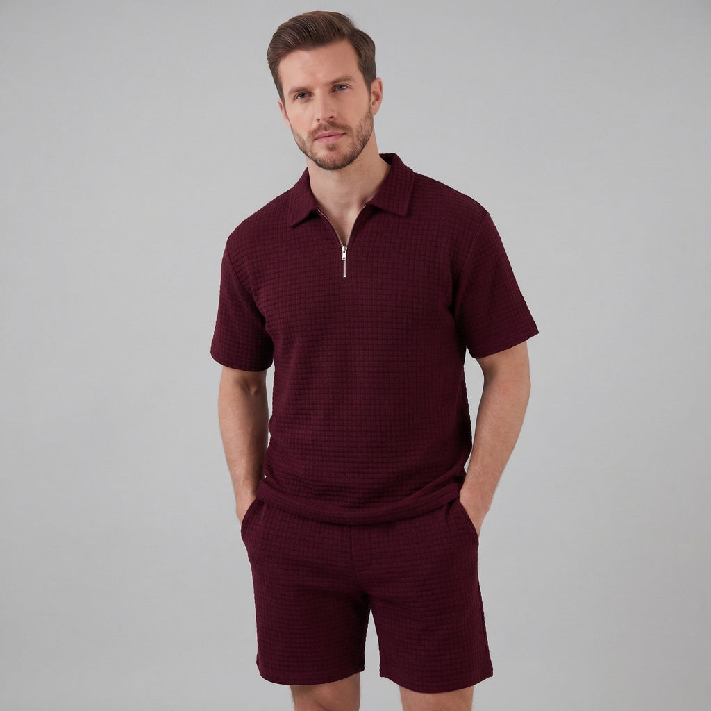 Men's Waffle Knit Short Outfit Summer Set