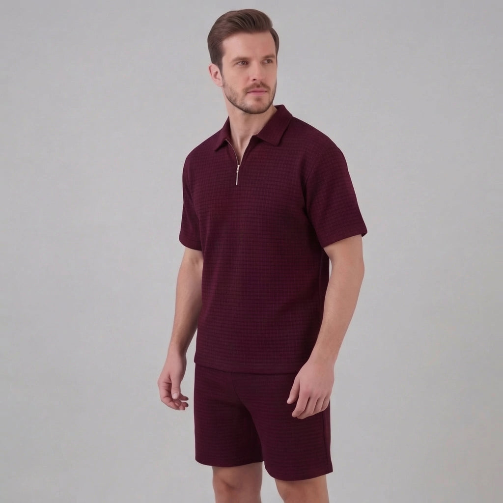 Men's Waffle Knit Short Outfit Summer Set