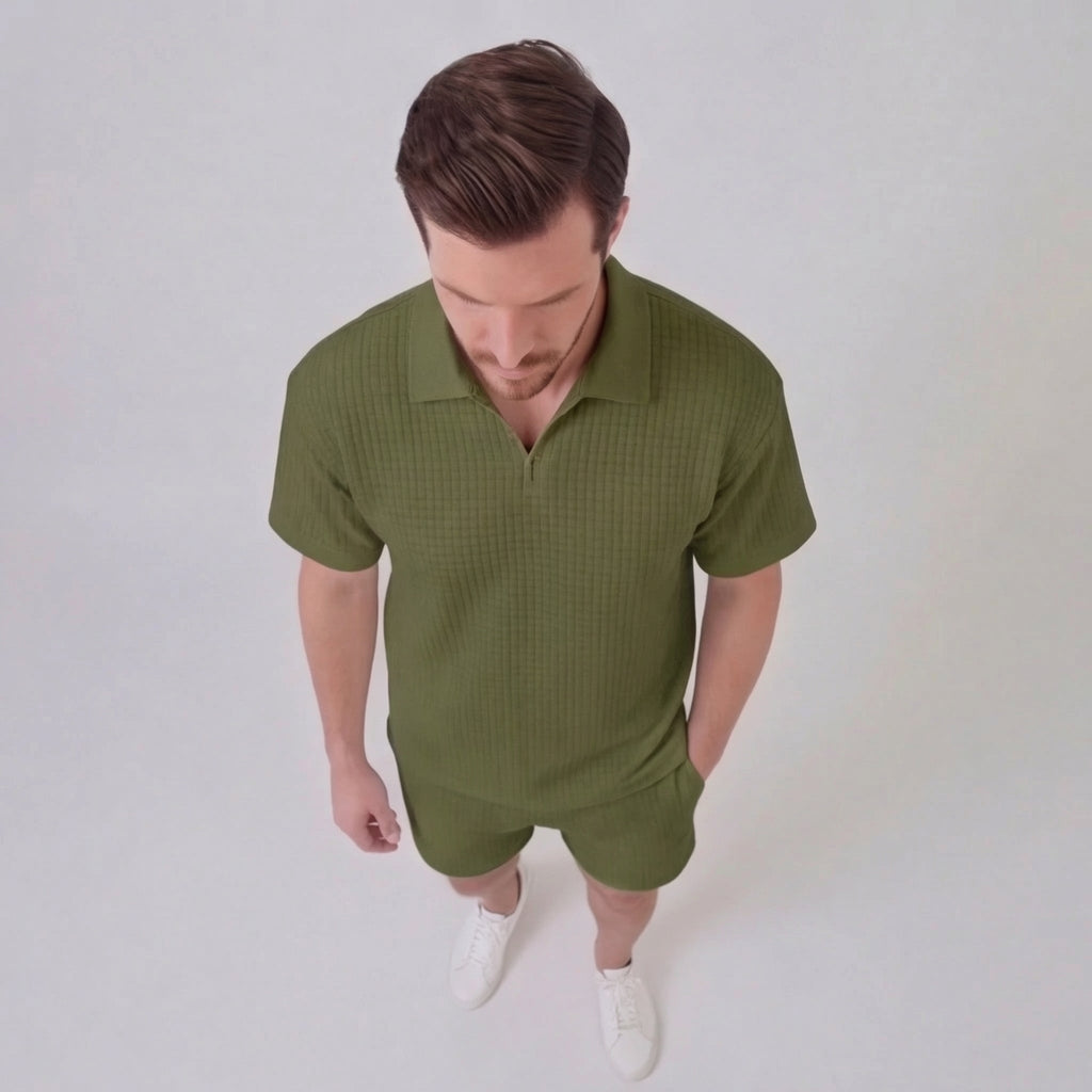 Men's Waffle Knit Short Outfit Summer Set