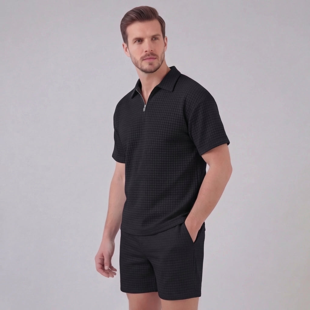 Men's Waffle Knit Short Outfit Summer Set