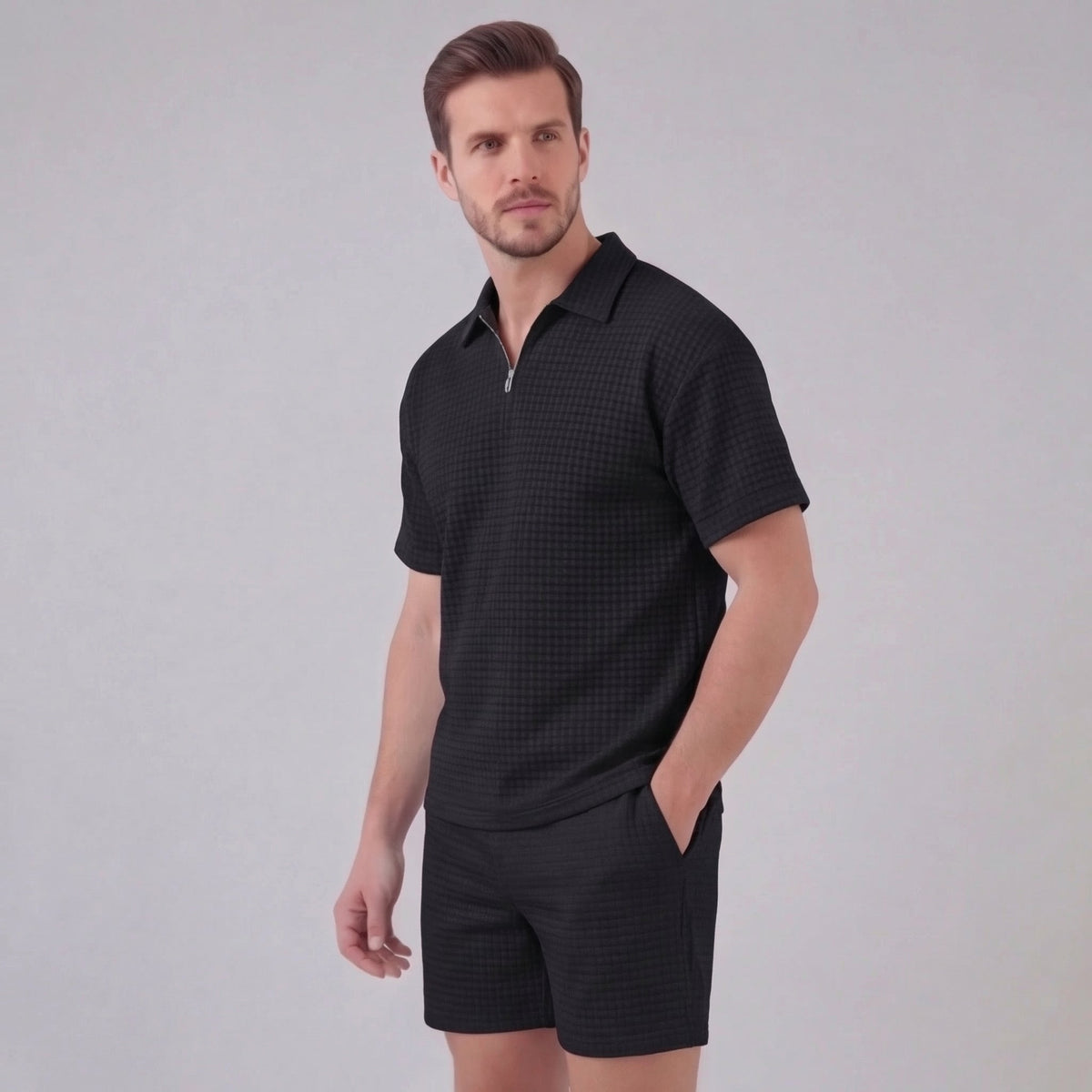 Men's Waffle Knit Short Outfit Summer Set