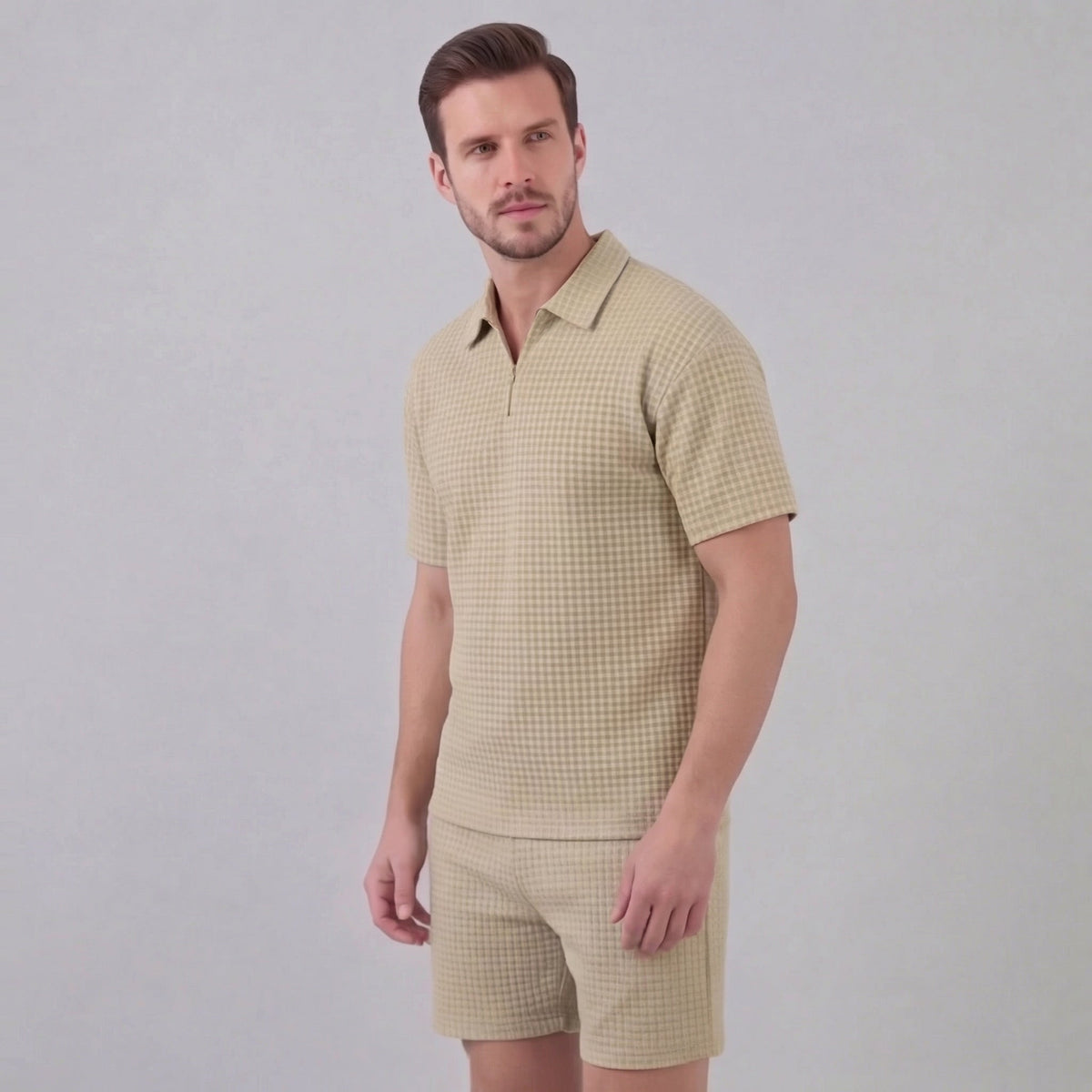 Men's Waffle Knit Short Outfit Summer Set
